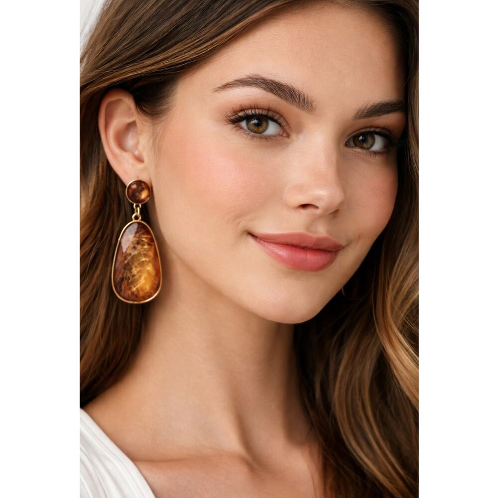 Pomina Peach Faceted Stone Gold Earrings New